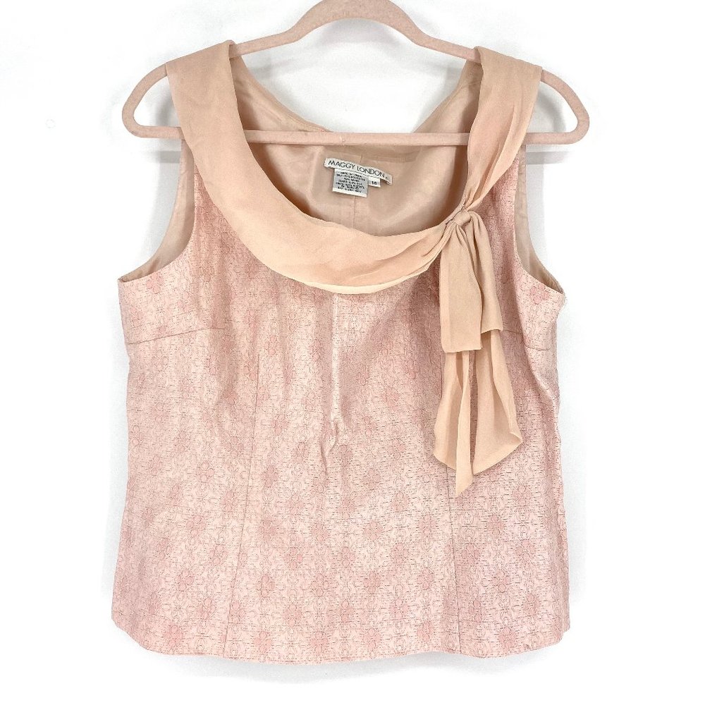 Vintage Pink Lace Silk Chiffon Bow Blouse